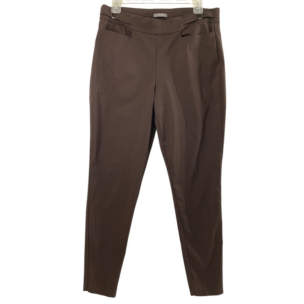 Maurices Chocolate Brown Pants Women L Long Pull On Slim Leg Stretch Office Work
